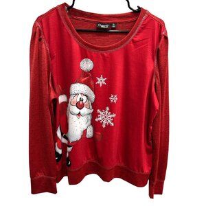 Onque Casual Red Santa Claus Long Sleeve Christmas Sweatshirt Sz XL